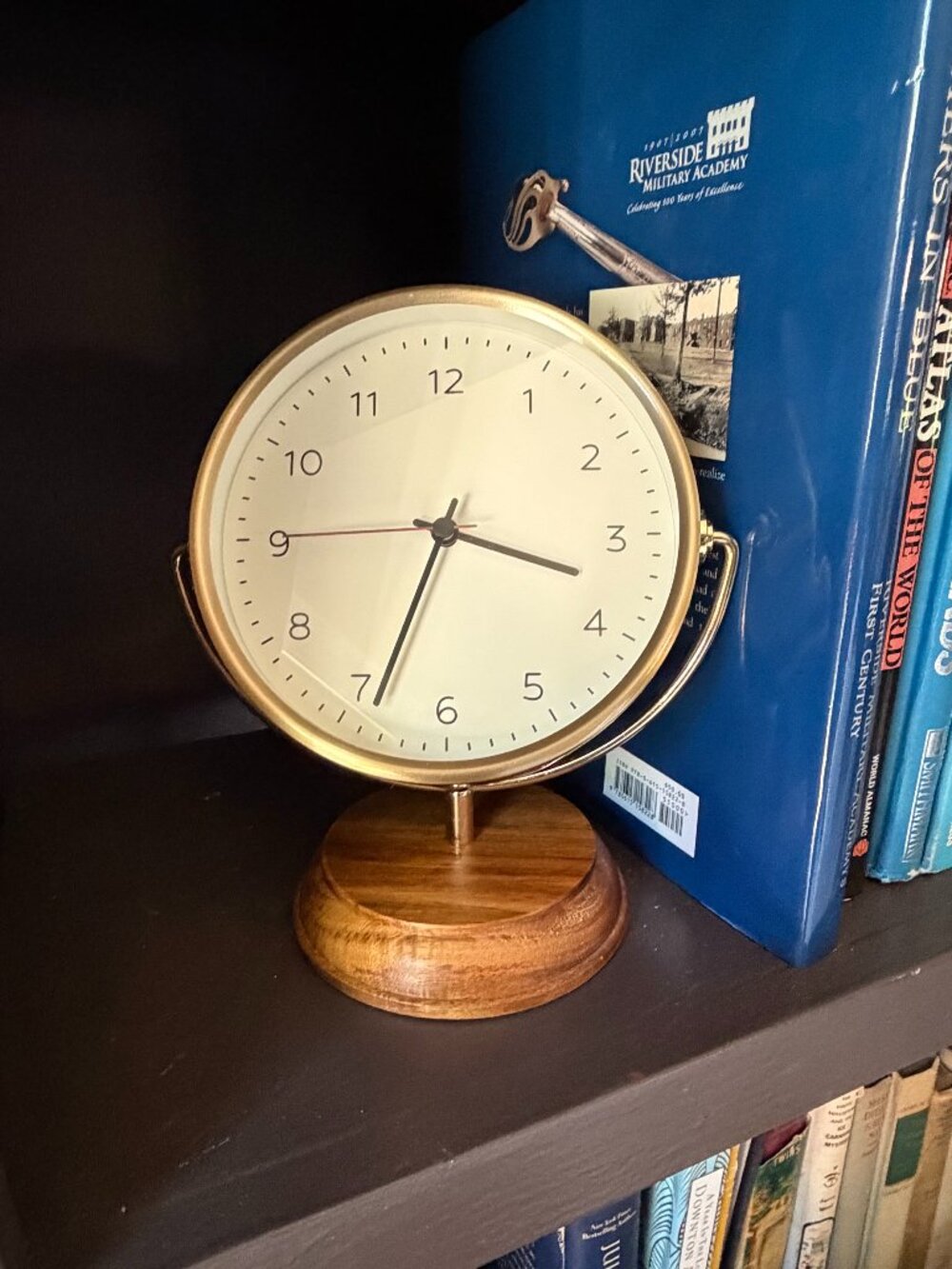 HEARTH & HAND WITH MAGNOLIA BRASS TABLE/DESK CLOCK WITH WOOD BASE Preowned